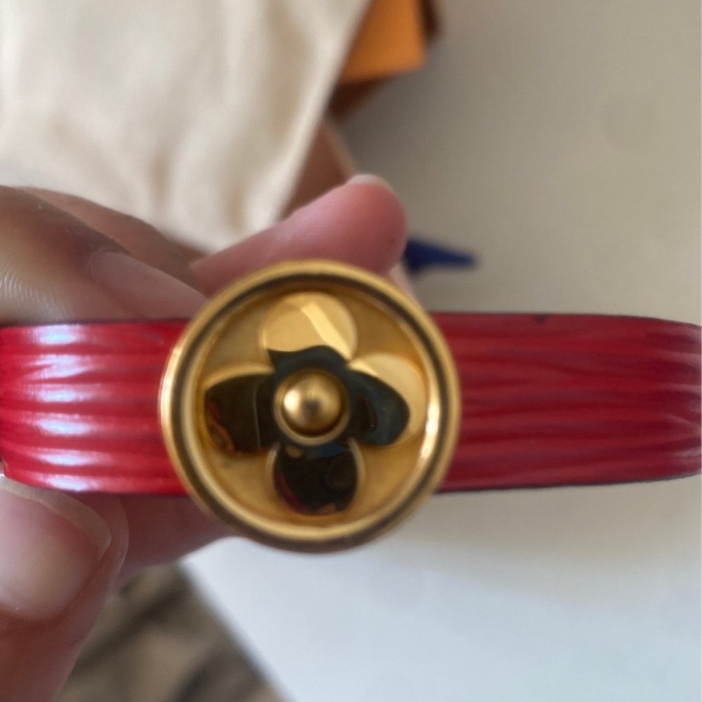Louis Vuitton Red Leather Epi Bracelet authentic with Gold Detail box included